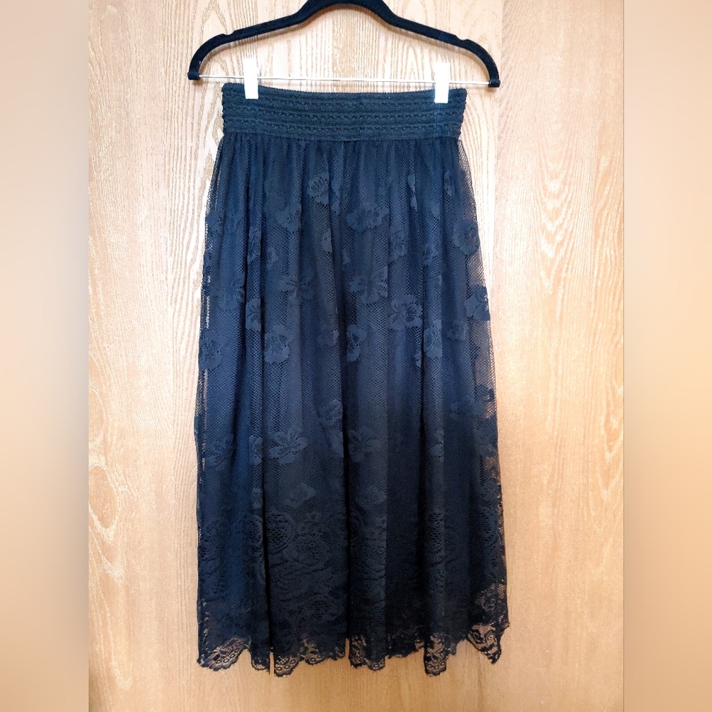 BP Black Floral Lace Midi Skirt Medium